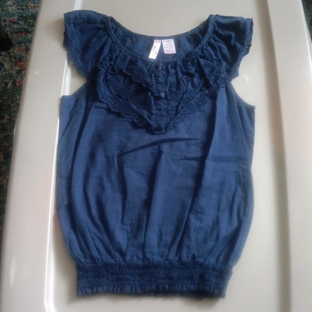 Japna kids navy eyelet lace trim top with banded waist